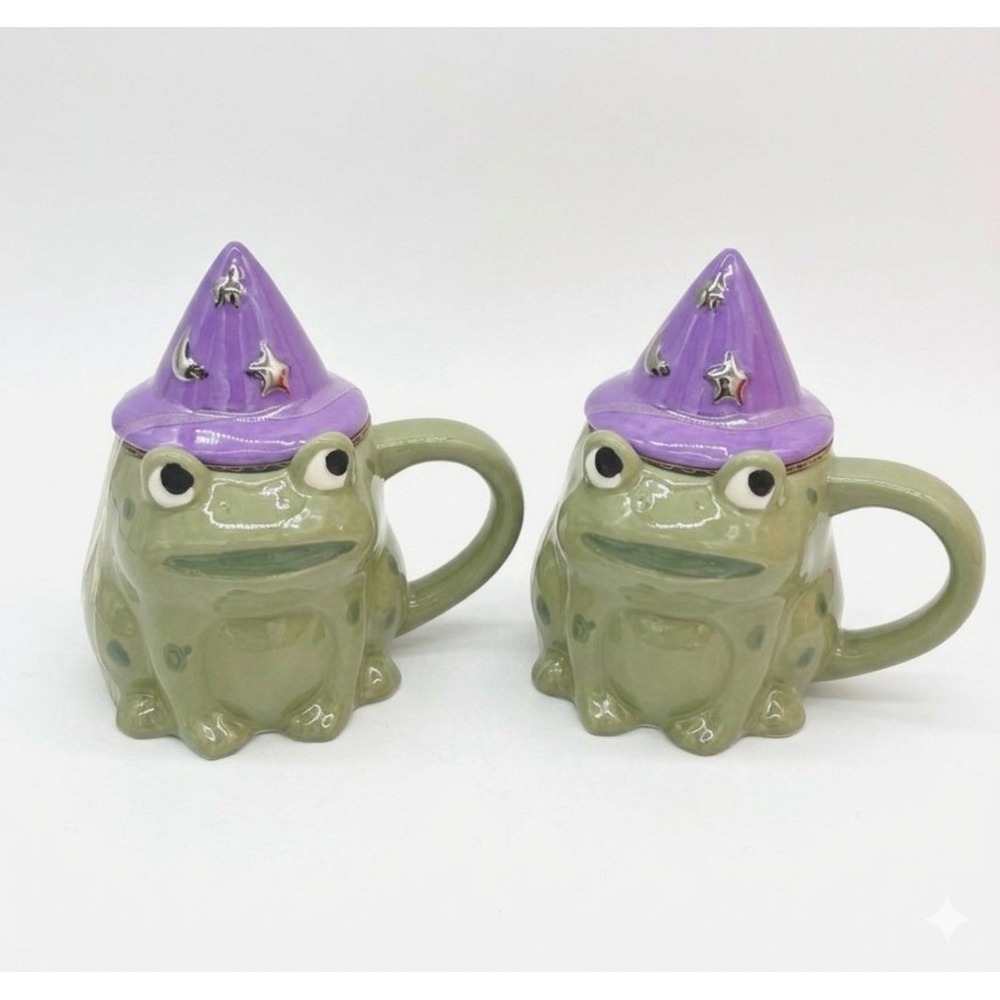 Hyde and EEK! Boutique Figural Frog Mug with Lid - 9oz (NEW) Set of 2